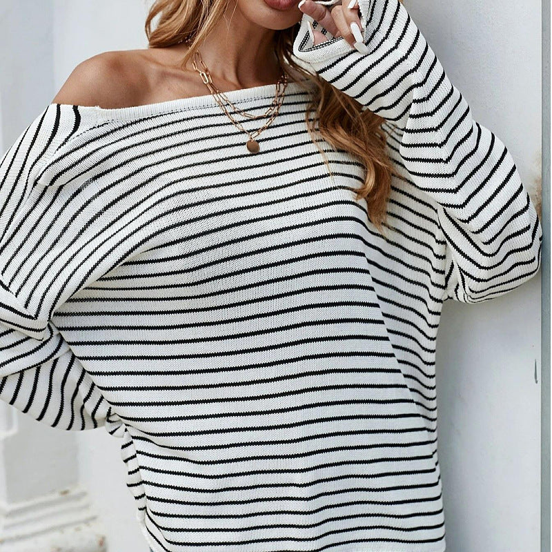 Women's Striped Long Sleeve Backless Cross Top