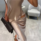 Women's Satin Halter Top & Midi Skirt Set