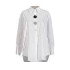 Women's Heavy Embroidery Drilling Shirt Women Spring Casual Collared Loose Solid Color Rhinestone Long Sleeve Top
