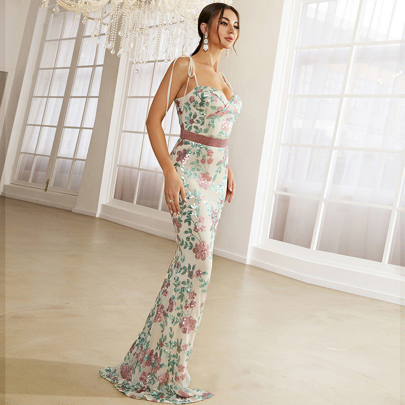 Women's Elegant Boat Neck Sequined Cocktail Sheath Fishtail Bridesmaid Dress Evening Dress Women Dress