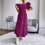 Off-Shoulder Ruffle-Sleeve A-Line Maxi Dress