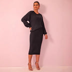 Autumn Winter Twist Stitch Sweater Skirt Sets