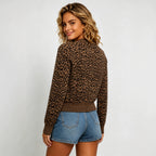 Women's Leopard-Print Cropped Knit Cardigan