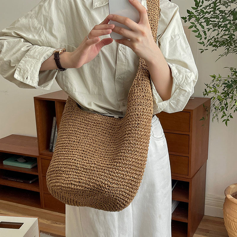 Women's Woven Straw Crossbody Beach Bag