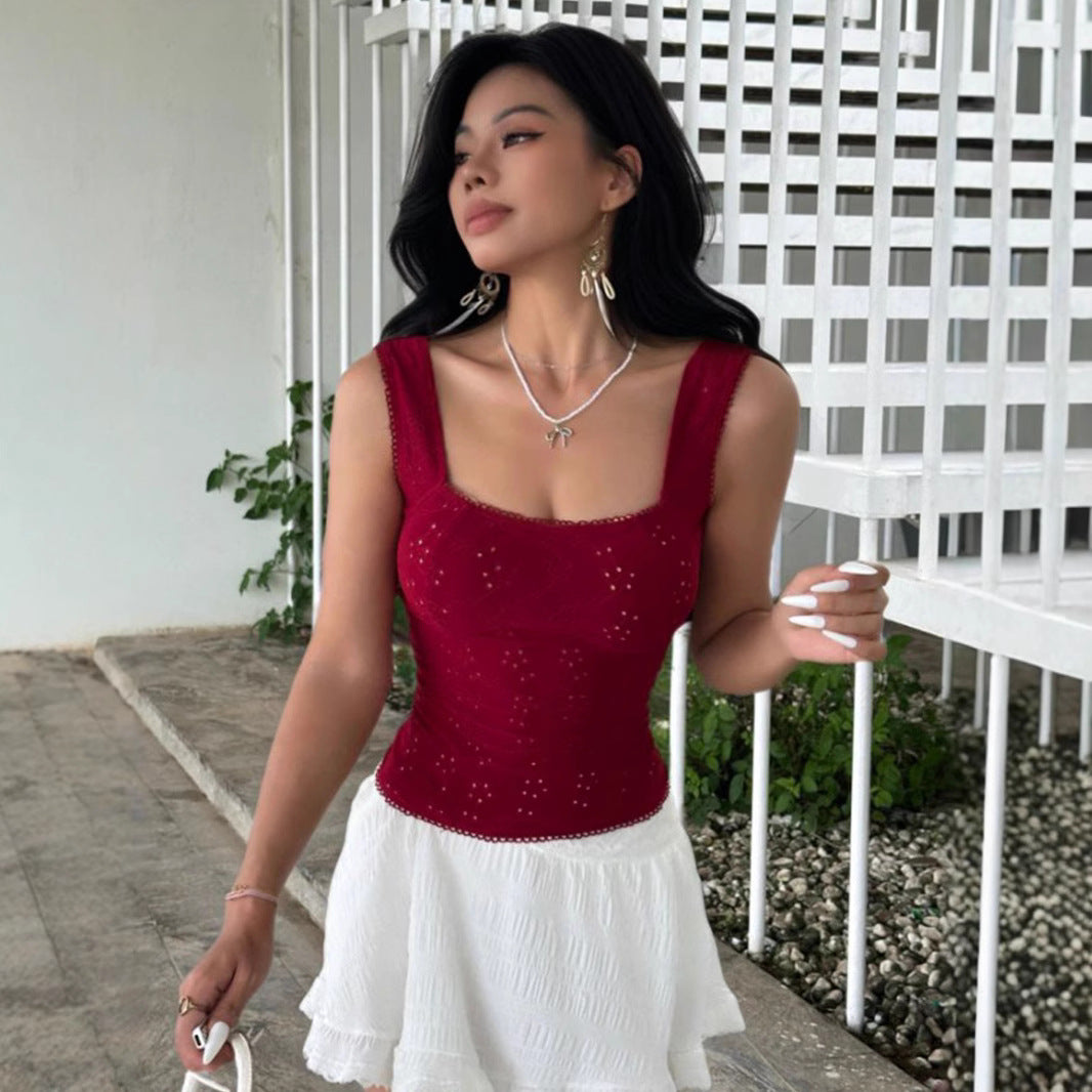 Vintage Jacquard Square Neck Knit Crop Top