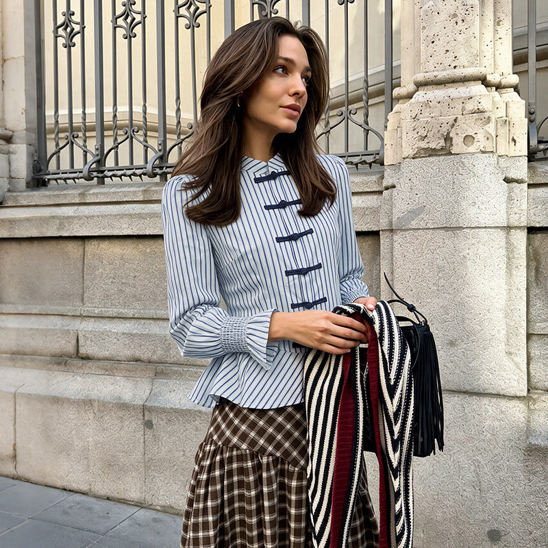 Retro Chinese-Style Striped Shirt