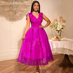 V-Neck Bow A-Line Maxi Dress