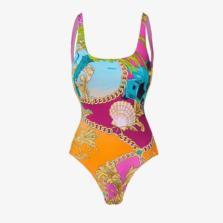 Printed Contrast One-piece Swimwear