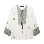 Women's Clothing Retro Printed Vacation Round Neck Long Sleeve Pullover Loose Shirt