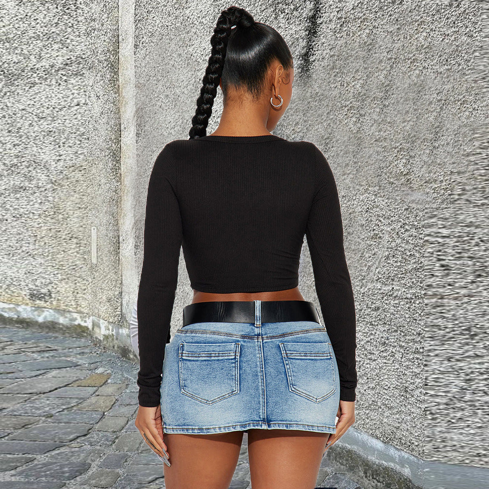 Women’s Graphic Print Cropped Long Sleeve T-Shirt