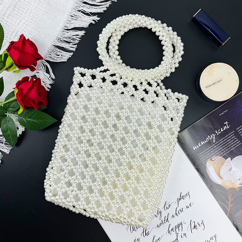 Women's Pearl Beaded Woven Handbag