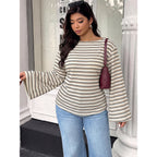 Women's Plus Size Striped Bell Sleeve Top