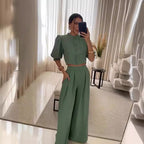 Striped Half-Sleeve Top & Trousers Set