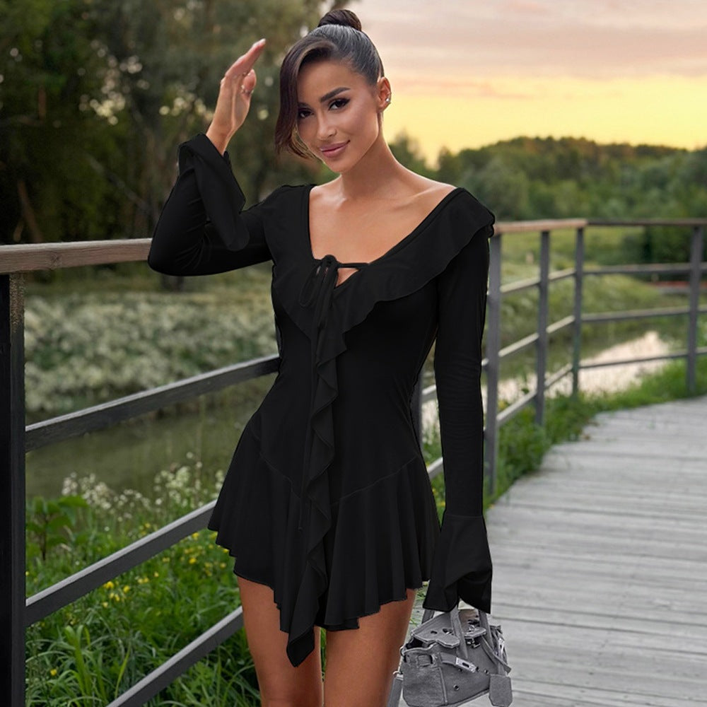 Women's Pointed-Collar Bell-Sleeve Dress
