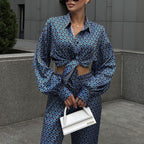 Printed Long Sleeve Collared Shirt Drooping