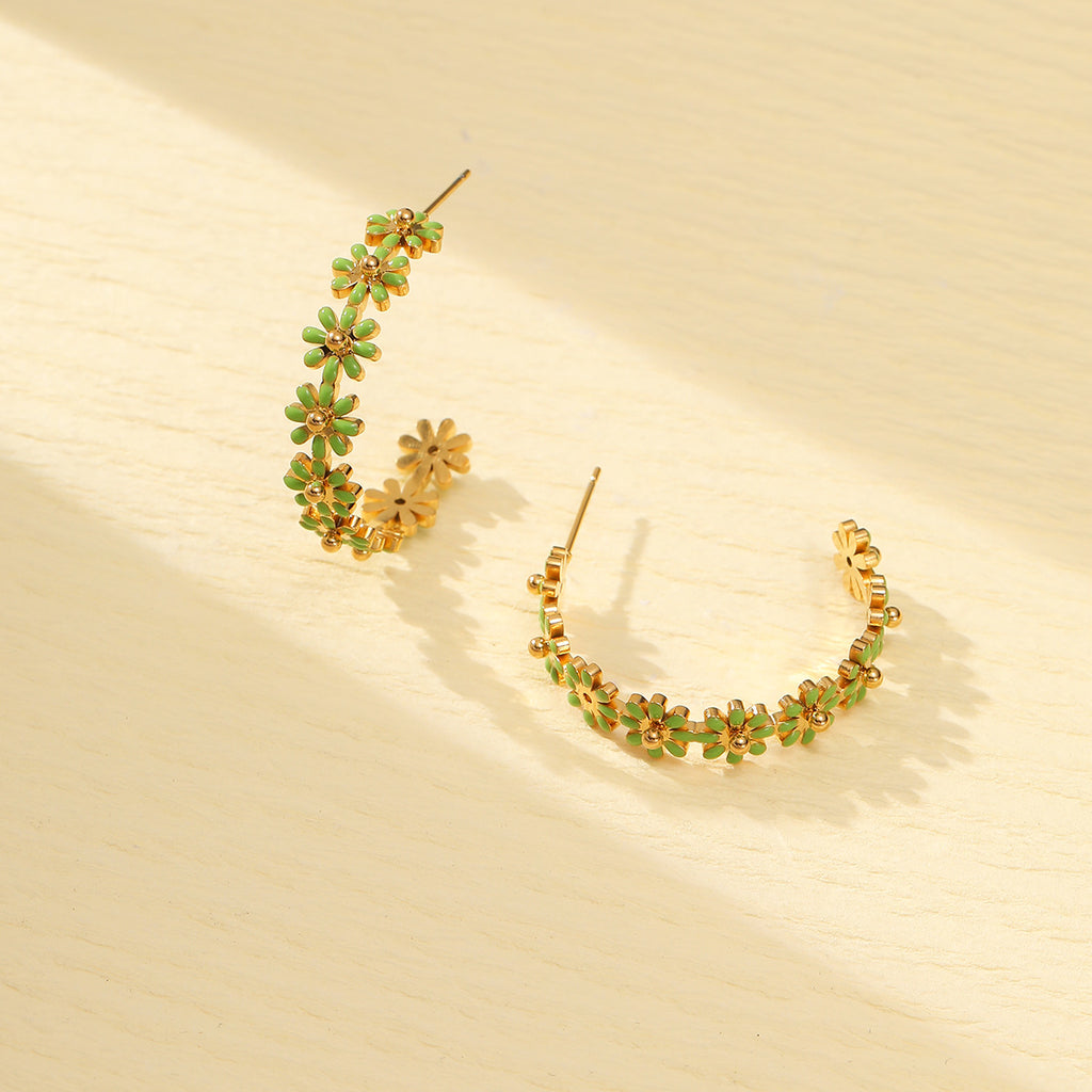 Drop Oil Floral Earrings 18K Gold Earrings