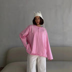 Women's Women's's Worn Cotton Long Sleeve T-Shirt Loose Soft Knitted Terry Cloth Top