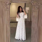 Summer U Neck Printed Long Sleeve Flared Sleeves Slim Dress