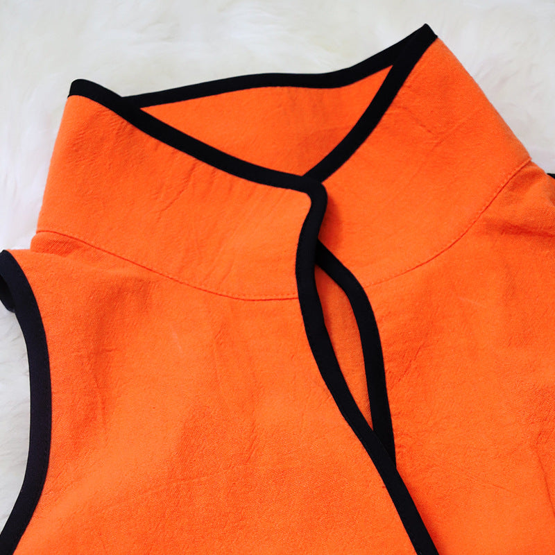 French Vacation Cotton Linen Women Summer Contrast Color SL