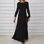 Women's Crew-Neck Long-Sleeve A-Line Maxi Dress