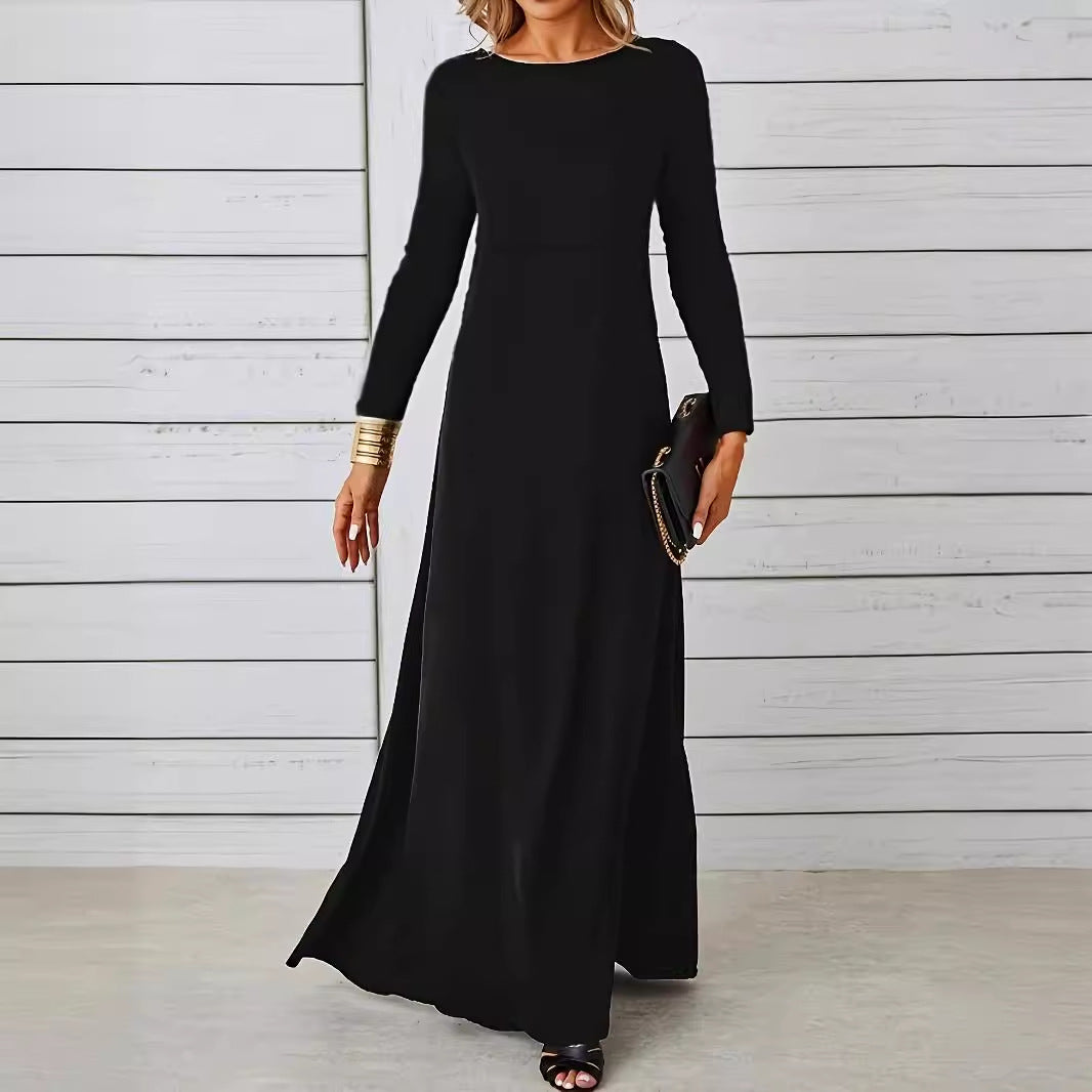 Women's Crew-Neck Long-Sleeve A-Line Maxi Dress