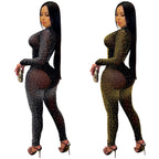Women's Tight Mesh See-Through Long Top and Pants Two-Piece Set