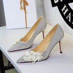 Women's Women's's Elegant Wedding Shoes Wedding Dress Two Way Wear Bridal Shoes Floral Pointed Slip On High Heel…