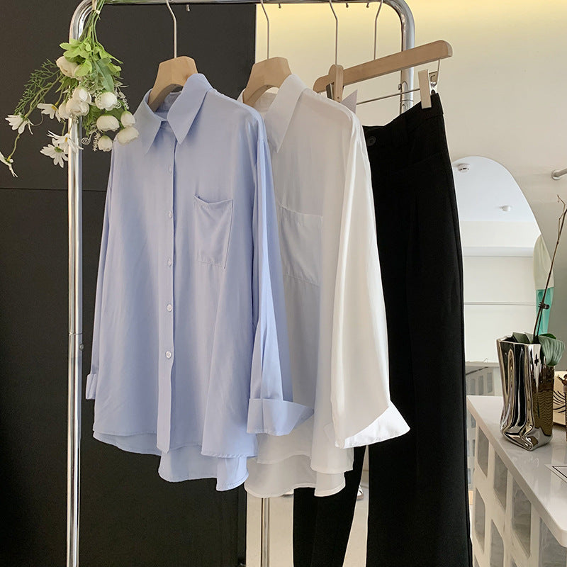 Women's Single Breasted Solid Color Long Sleeve Mid Length Shirt