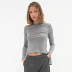 Women's One-Shoulder Slit Long Sleeve Crop Top