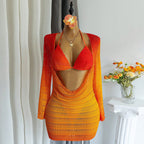Women's Swimwear Bikini Three Piece Gradient Long Sleeve Swimsuit
