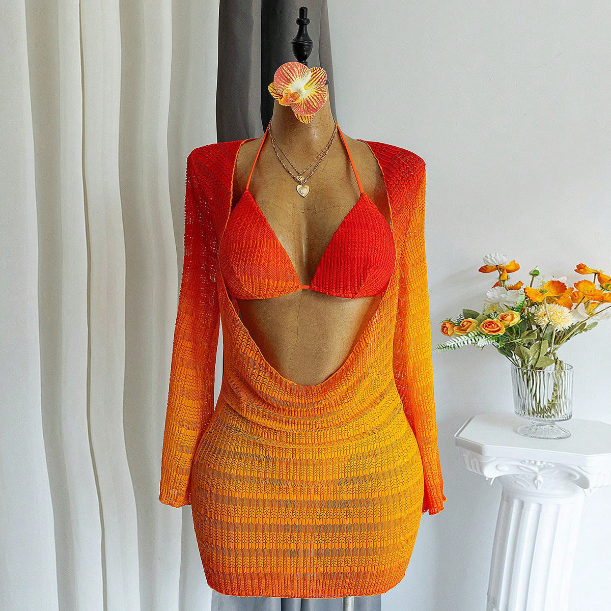 Women's Swimwear Bikini Three Piece Gradient Long Sleeve Swimsuit