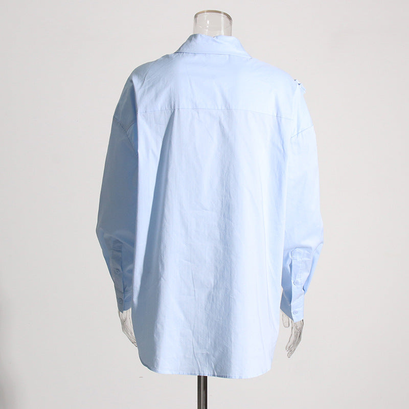 Women's Autumn Loose Casual Design Three-Dimensional Floral Stitching Personalized Minority Solid Color Shirt For Women