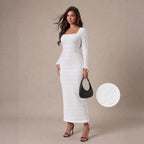 Women's Square-Neck Long-Sleeve Backless Sheath Dress