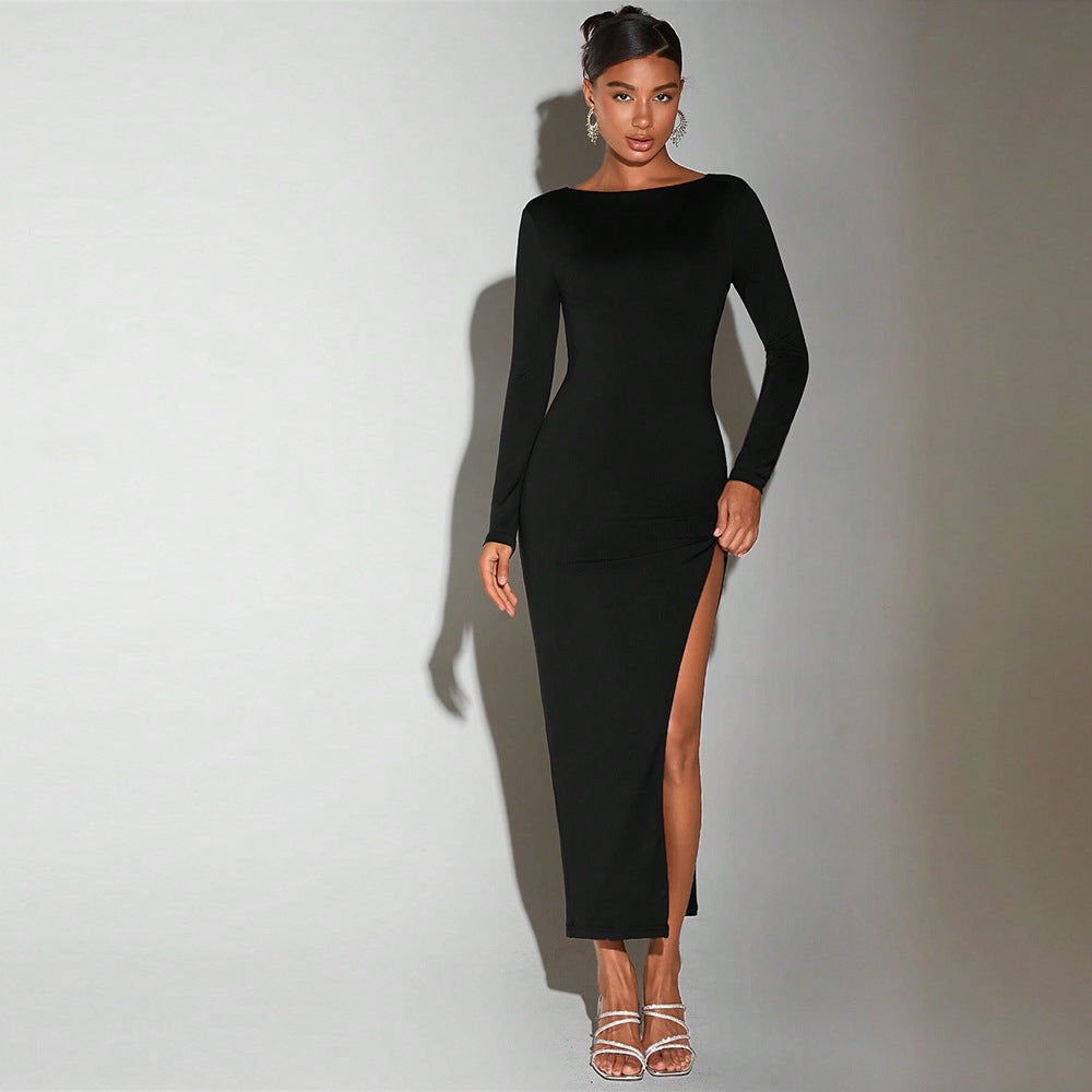 Socialite Dress round Neck Bare Back Design Mid Length Dress