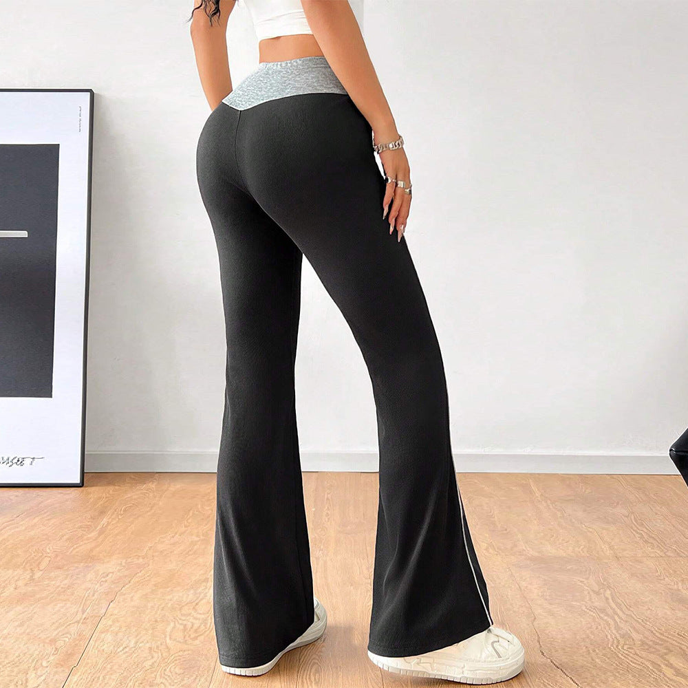 Women's All Match Office Tight Casual Pants Elastic Waist Contrast