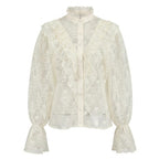 Women's Lace Puff-Sleeve Blouse With Ruffle Details