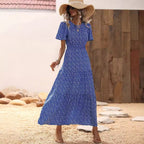 Women's Ruffle Sleeve Long Floral Dress Spring Summer High Grade Smocking