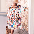 Floral V-Neck Short-Sleeve Mini Dress