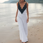 Lace Contrast Backless Cami Dress
