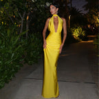 Halter Backless Cutout Slit Maxi Dress