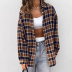 Women's Brown Plaid Collared Button-Up Shirt