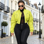 Short Rhombus Quilted Cotton Padded Jacket Coat Varsity Jacket Zipper