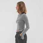 Women's One-Shoulder Slit Long Sleeve Crop Top