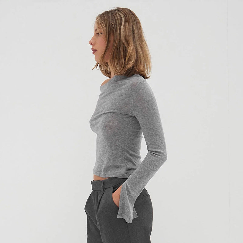 Women's One-Shoulder Slit Long Sleeve Crop Top