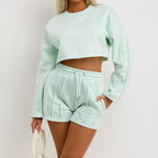 Women Clothing Autumn Casual Solid Color Hoodie Drawstring Shorts Set
