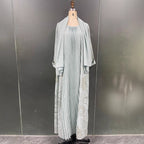 Women's Middle East Muslim Patchwork Pleated Bronzing Robe Dress With Headscarf