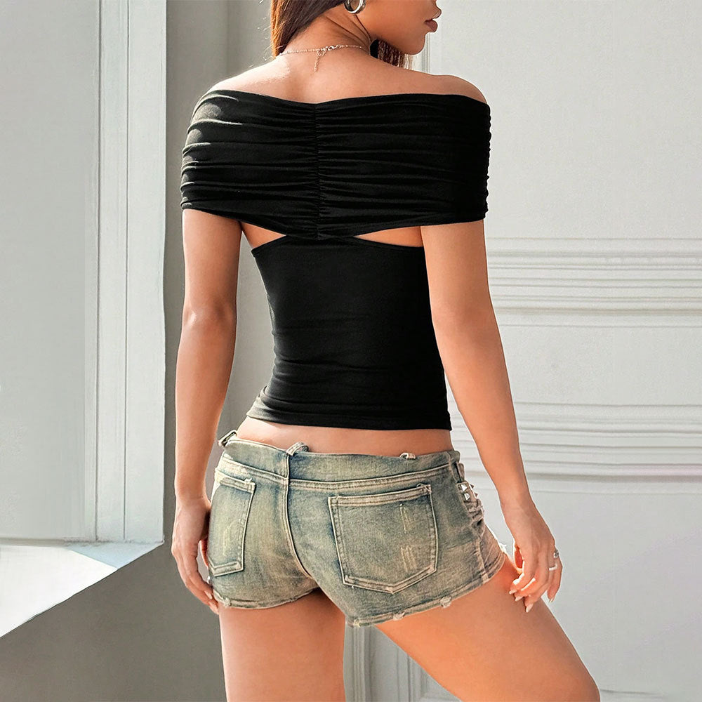 Women's V-Neck Twisted Off-Shoulder Top