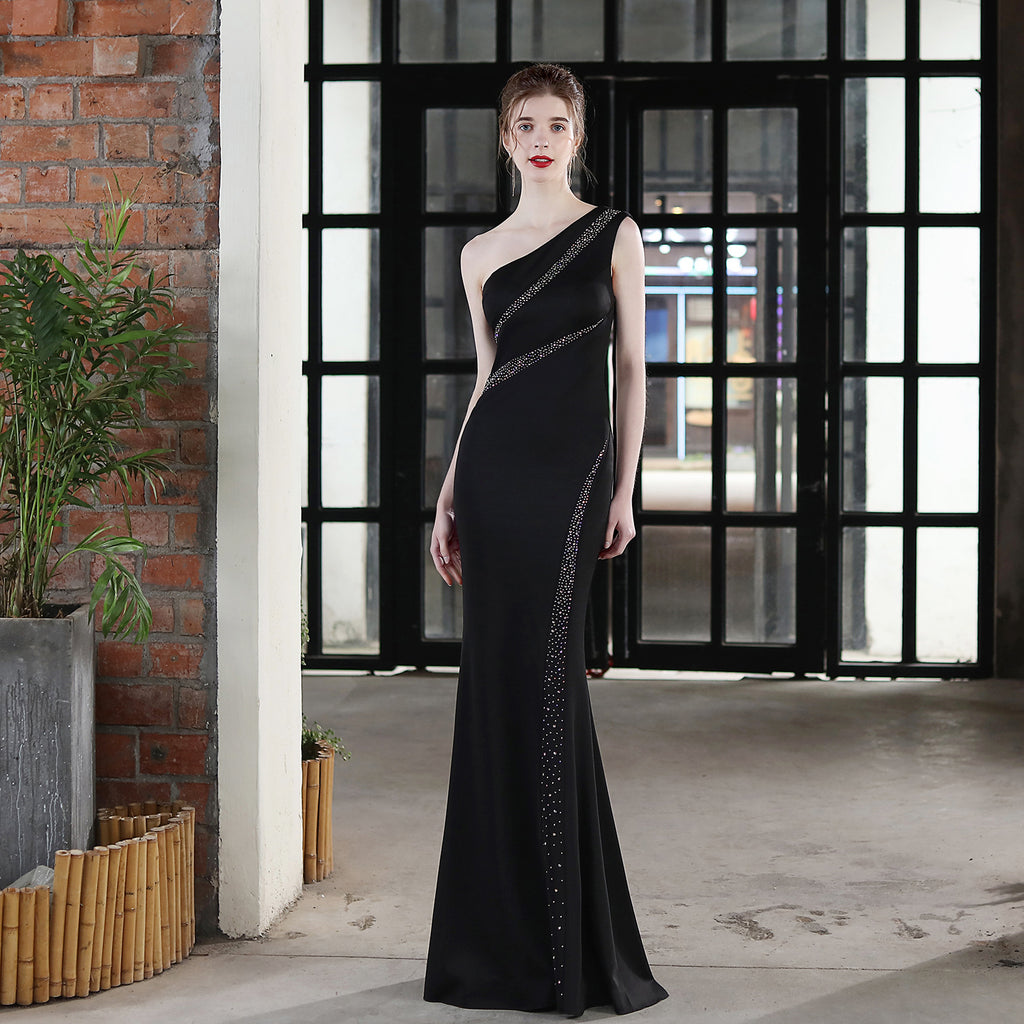 Women's Bride Long One-Shoulder Dinner Slim Fit Fishtail Wedding Gala Dress