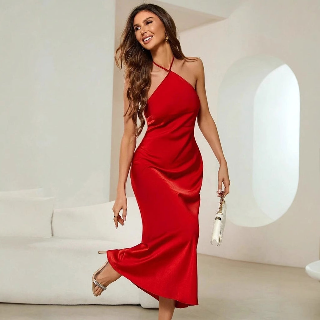 Women's Satin Strap Maxi Dress