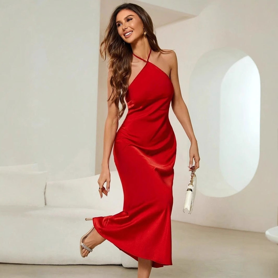 Women's Satin Strap Maxi Dress